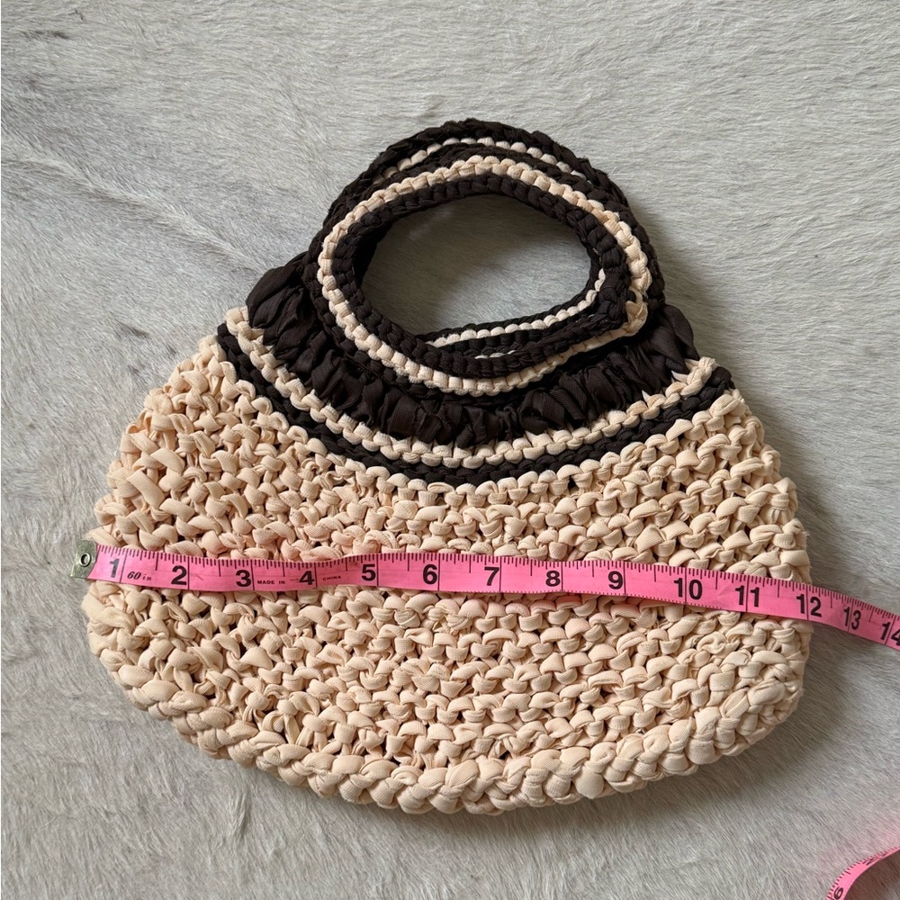 Handmade Recycled Fabric Crochet Mini Tote Bag | Boho Y2K Cottagecore Purse - Picture 2 of 4